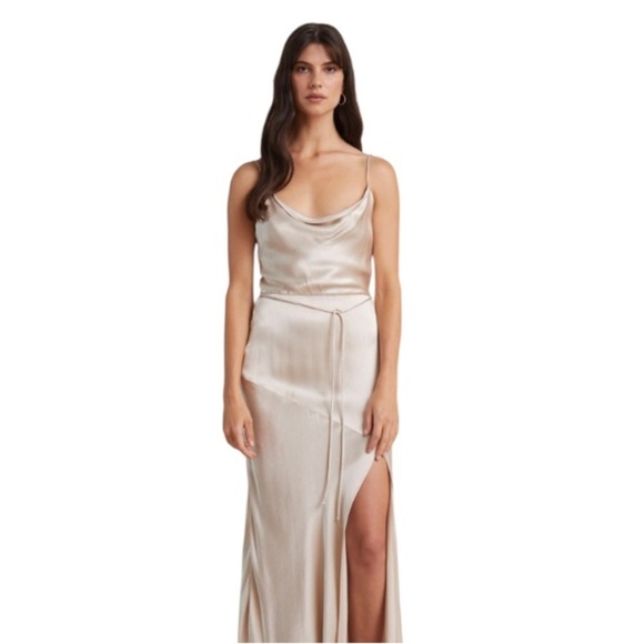 BEC + BRIDGE Moon Dance Midi dress in Sand Champagne Leg Slit US 10 AU 14 - Picture 5 of 8
